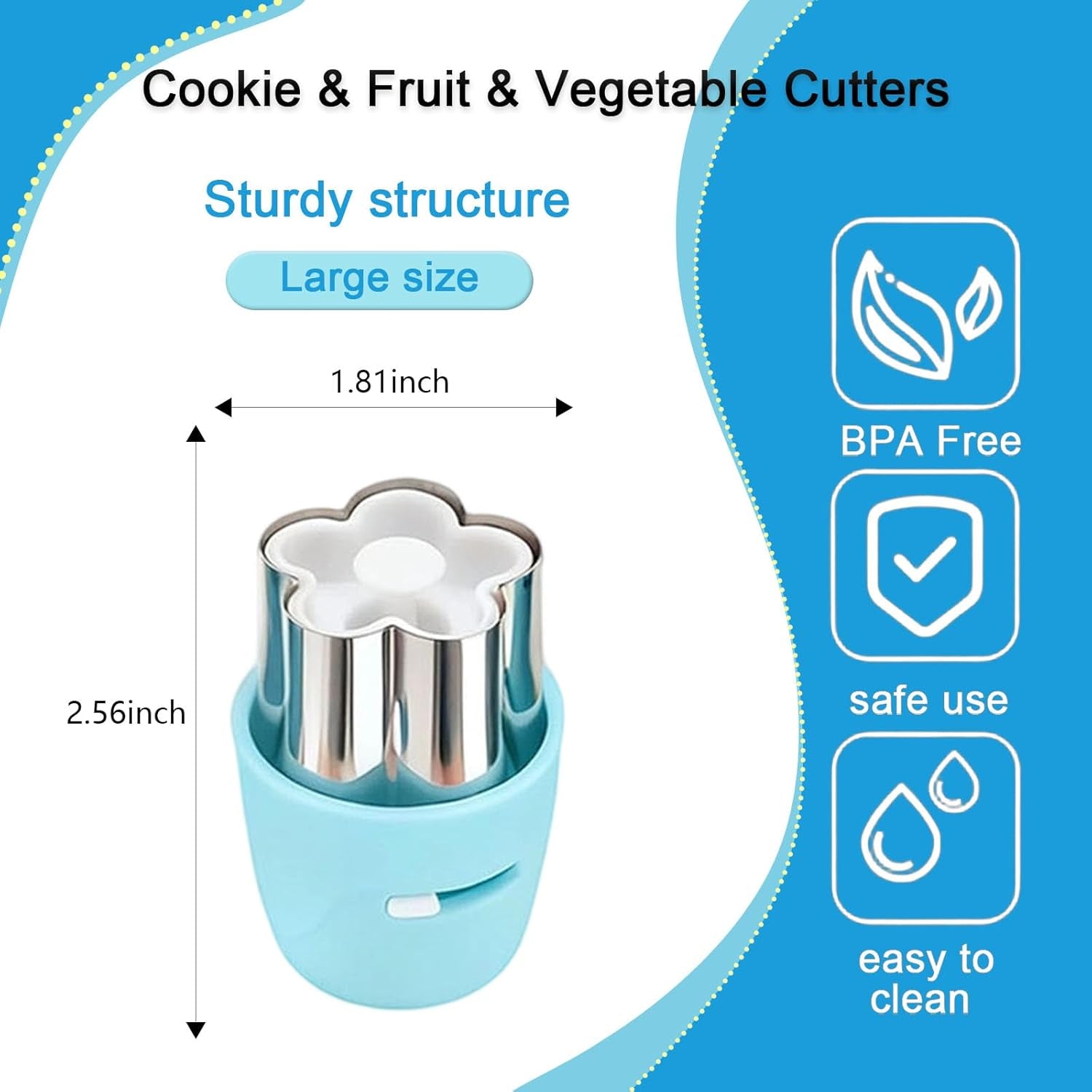 20Pcs Biscuit Cutter & Cookie Cutters Set - Multi-Shape Fruit/Vegetable Cutters for Kids Lunch Accessories, Food-Grade Stainless Steel Molds for Home Baking (BLUE)
