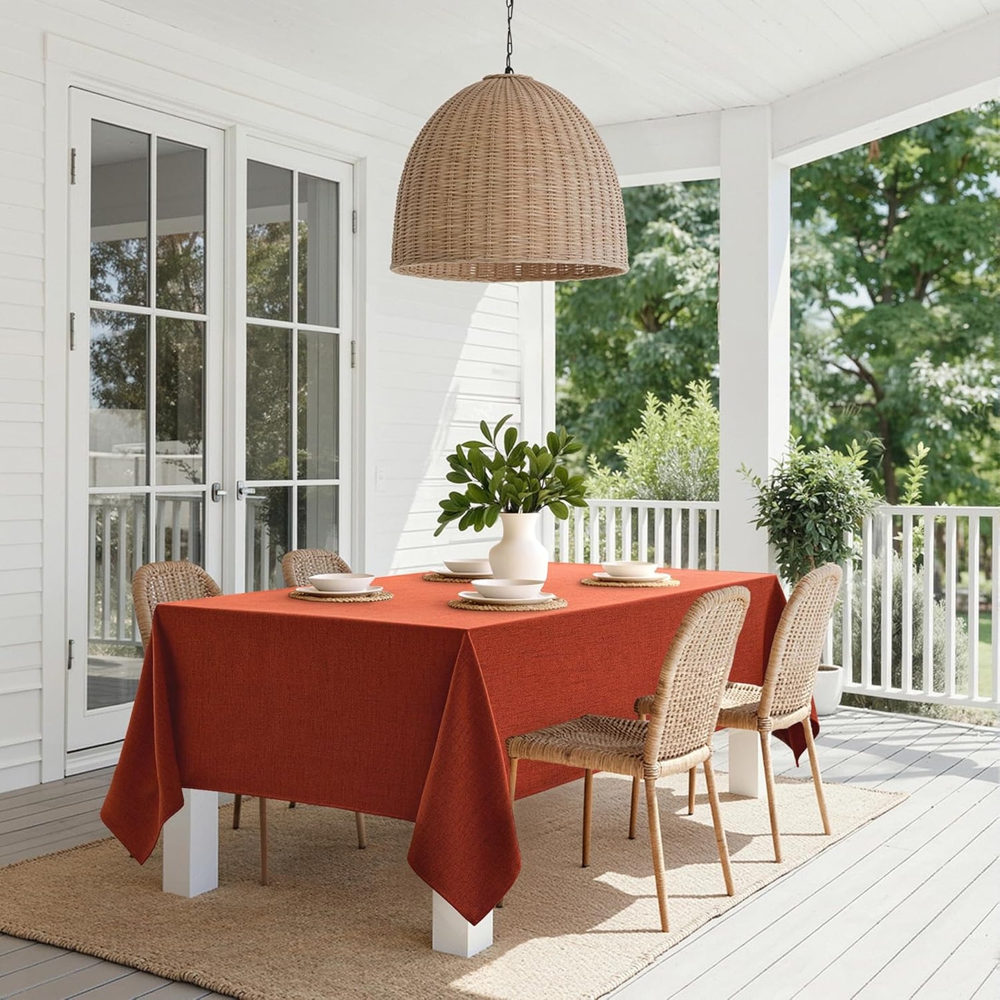 Burnt Orange Linen Tablecloth 52X70 Inch Rectangle Table Cloth Waterproof,Stain Resistant & Wrinkle Resistant for Dining Party Wedding