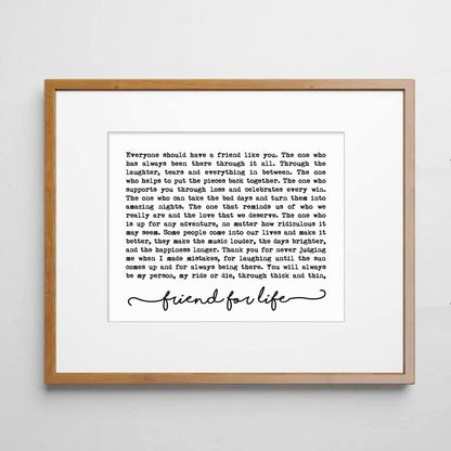 Friend for Life Beautiful Peom for Special Friend Soul Sister Gift Best Friend Gift for Friend Typography Wall Decor Friend Quotes Print (8X10 Inch)