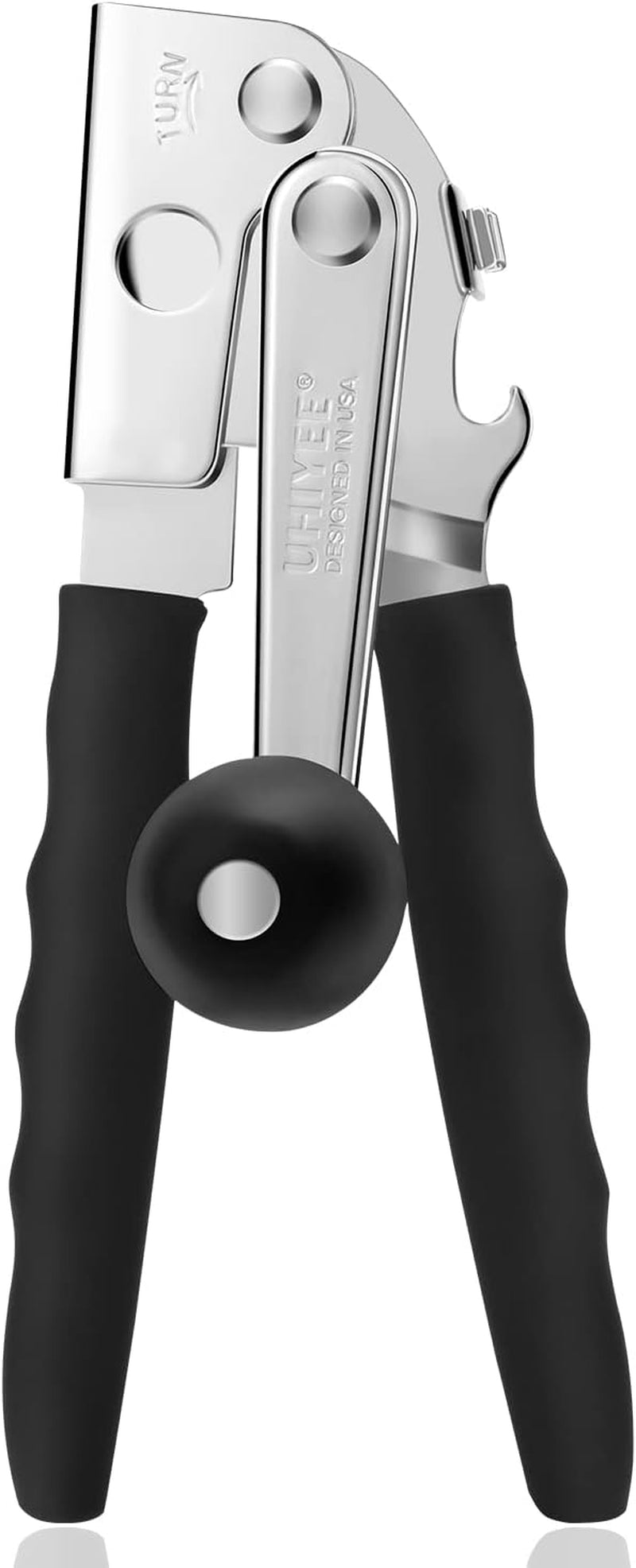 Commercial Can Opener,  Hand Crank Can Opener Manual Heavy Duty with Comfortable Extra-Long Handles, Oversized Knob, Large Handheld Can Open Easy for Big Cans, Black