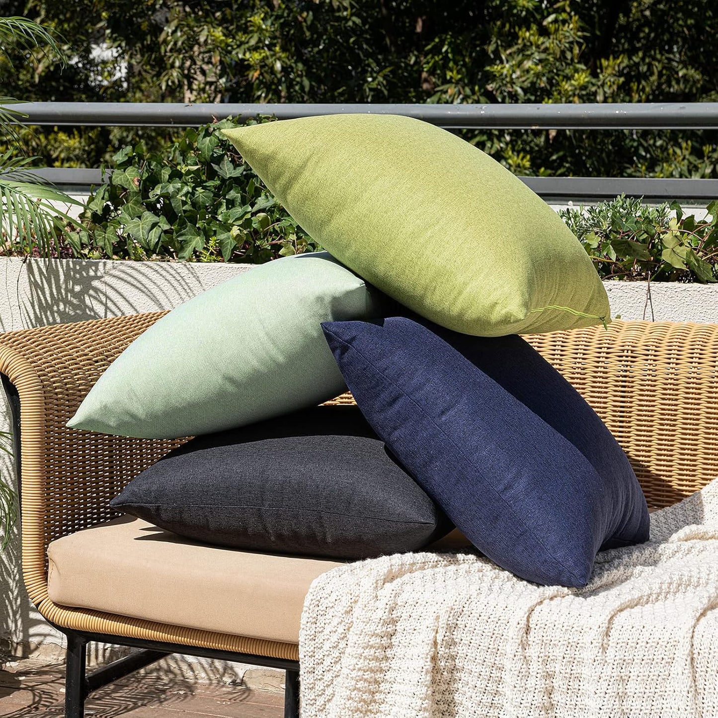 Pack of 2 Decorative Outdoor Solid Waterproof Throw Pillow Covers Faux Linen Garden Farmhouse Cushion Cases for Halloween Patio Tent Balcony Couch Sofa 12X12 Inch Black