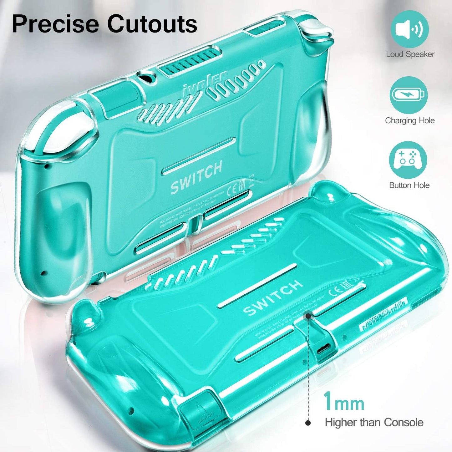 Clear Case for Nintendo Switch Lite Carrying Protective TPU Case, Soft TPU Grip Cover for Joy-Con Grip Cover with 2 Pack Screen Protector Tempered Glass Shock-Absorption, Anti-Scratch