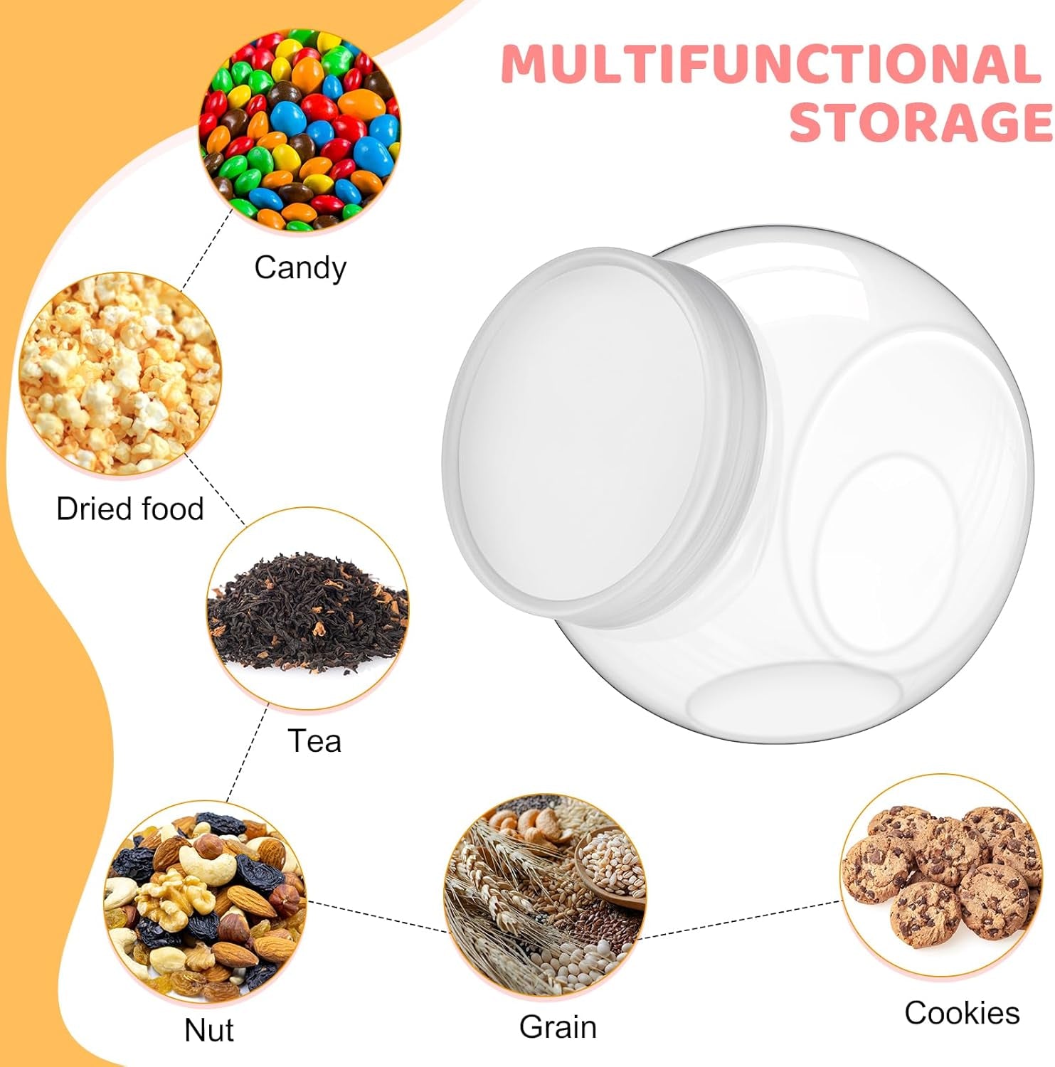 Clear Plastic Candy Jar Set with Lids and Mini Acrylic Scoops - 42 Oz Decorative Containers for Candy Buffets and Kitchen Counters (2 Sets)