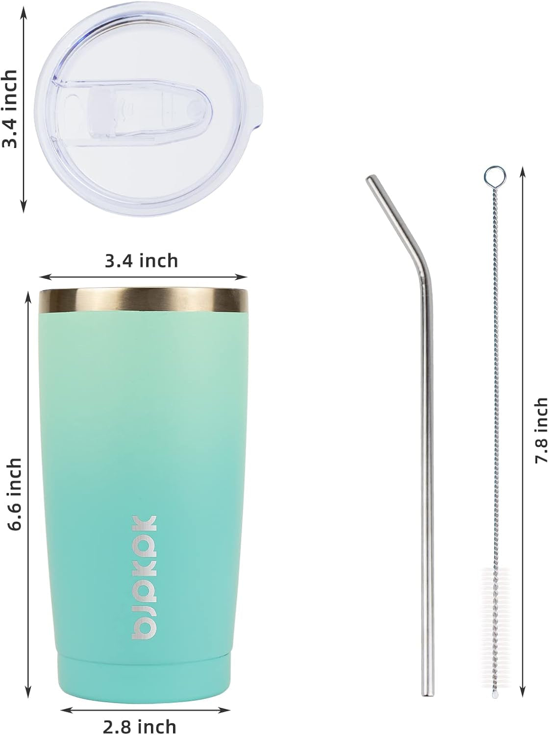 20 Oz Insulated Tumbler Stainless Steel Color Block Coffee Mug Vacuum Double Wall Thermal Travel Cup with Lids and Straw,Mint