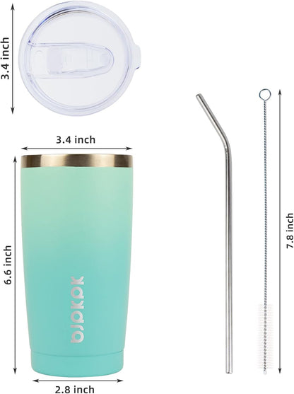 20 Oz Insulated Tumbler Stainless Steel Color Block Coffee Mug Vacuum Double Wall Thermal Travel Cup with Lids and Straw,Mint