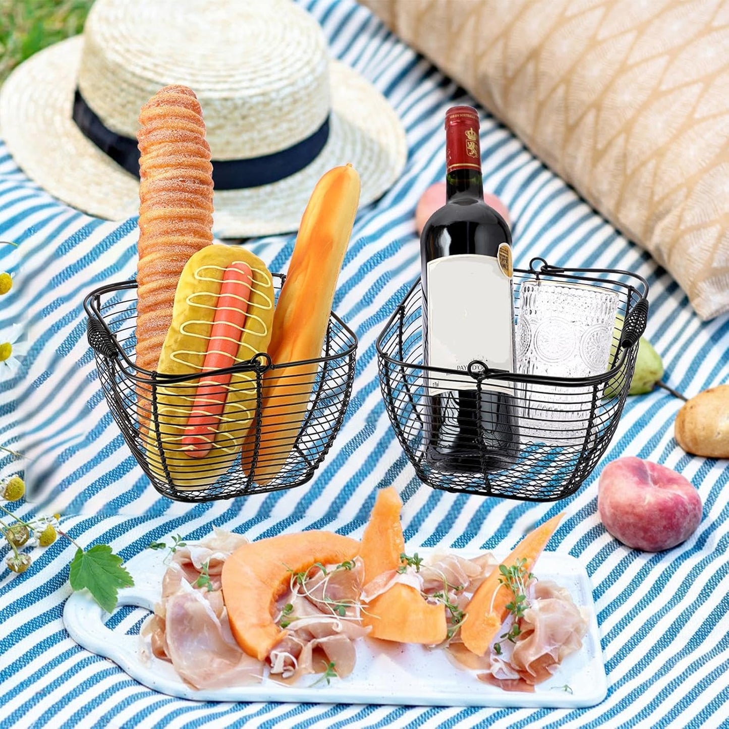 Set of 2 Black Square Wire Egg Baskets with Handles - Ideal for Collecting Fresh Chicken and Duck Eggs, Countertop Storage Solution