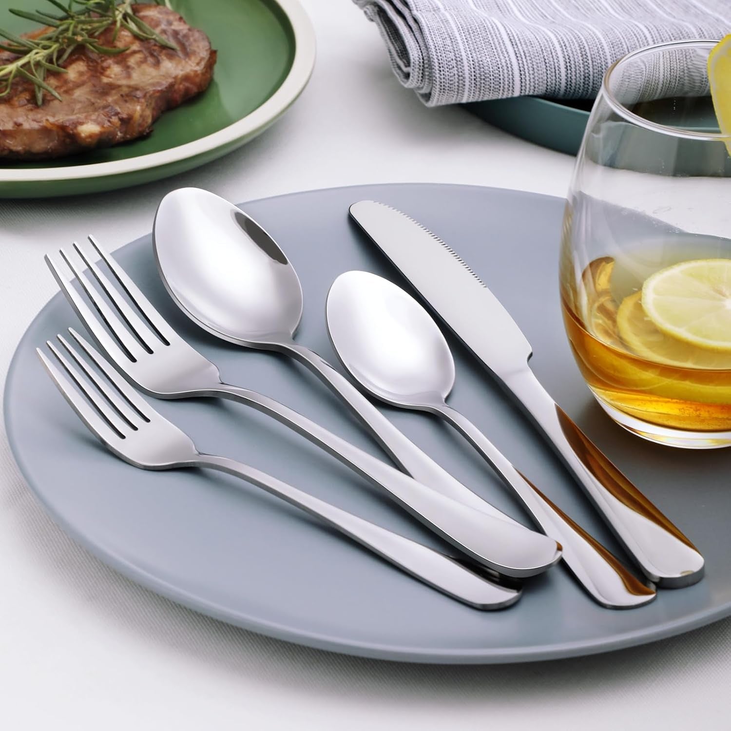 30-Pack Silverware Set with Steak Knives, Food-Grade Dishwasher Safe, Stainless Steel Utensils Set Includes Spoons Forks Knives for Home Restaurant Hotel