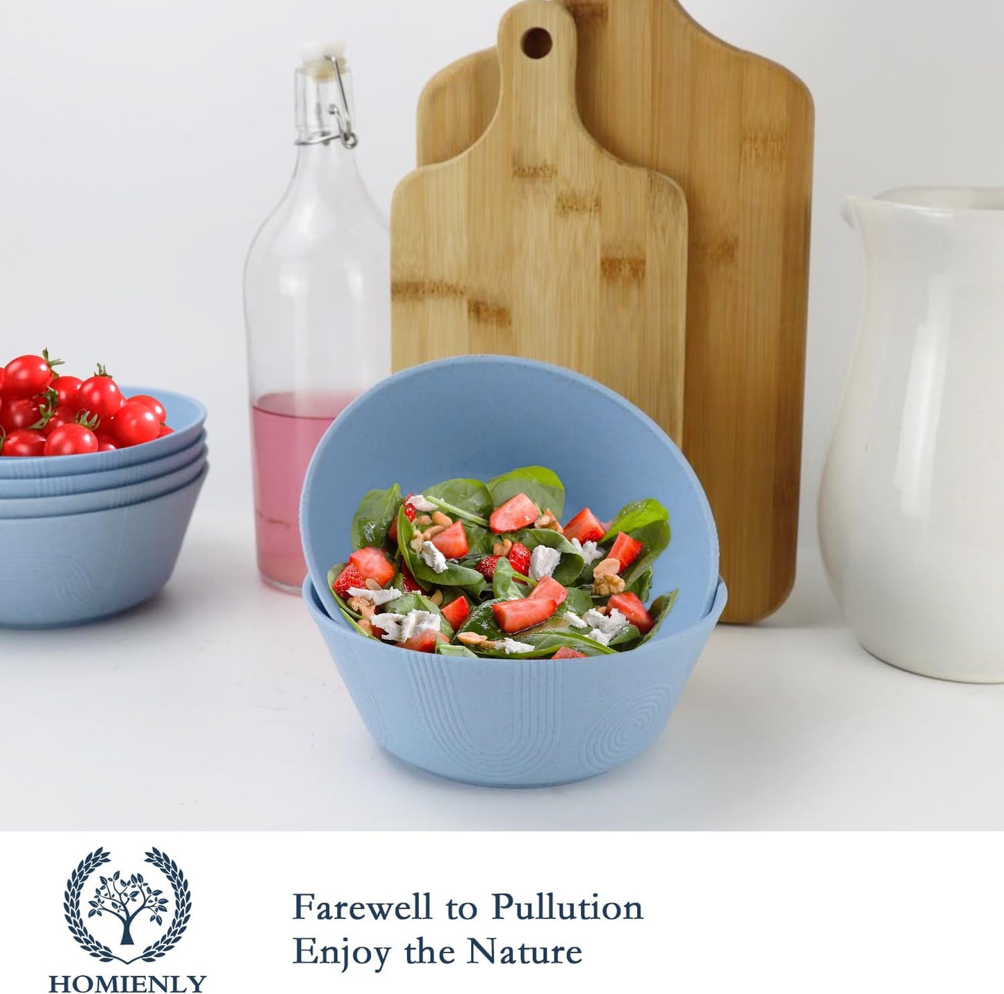 Alternatives 36Oz Cereal and Soup Bowls Set of 6 - Microwave and Dishwasher Safe, Sky Blue