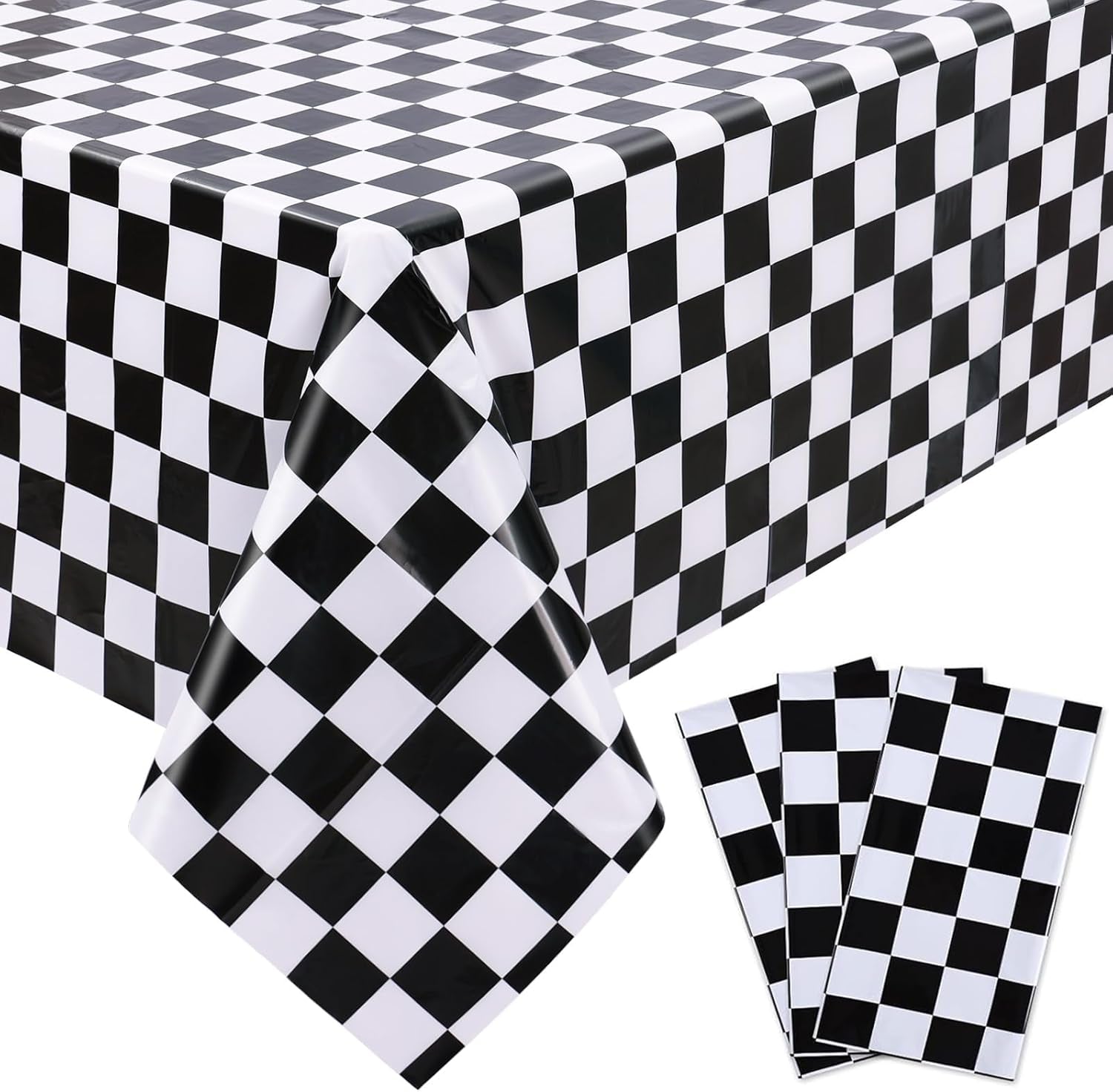 3 Packs Black and White Checkered Tablecloths 54 X 108 Inches Disposable Plastic Checkered Flag Racing Table Cover Waterproof Rectangle Race Car Table Cloth for Picnic Party Retro Celebration