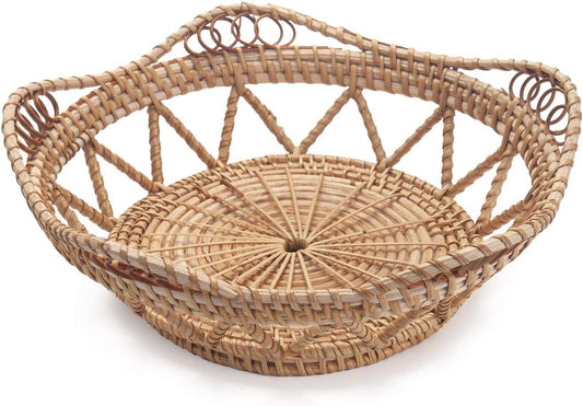 Woven Bread Baskets for Serving Rattan Tray for Fruit Food Kitchen Taptop Natural (10.6Inch D X 3.5Inch H)