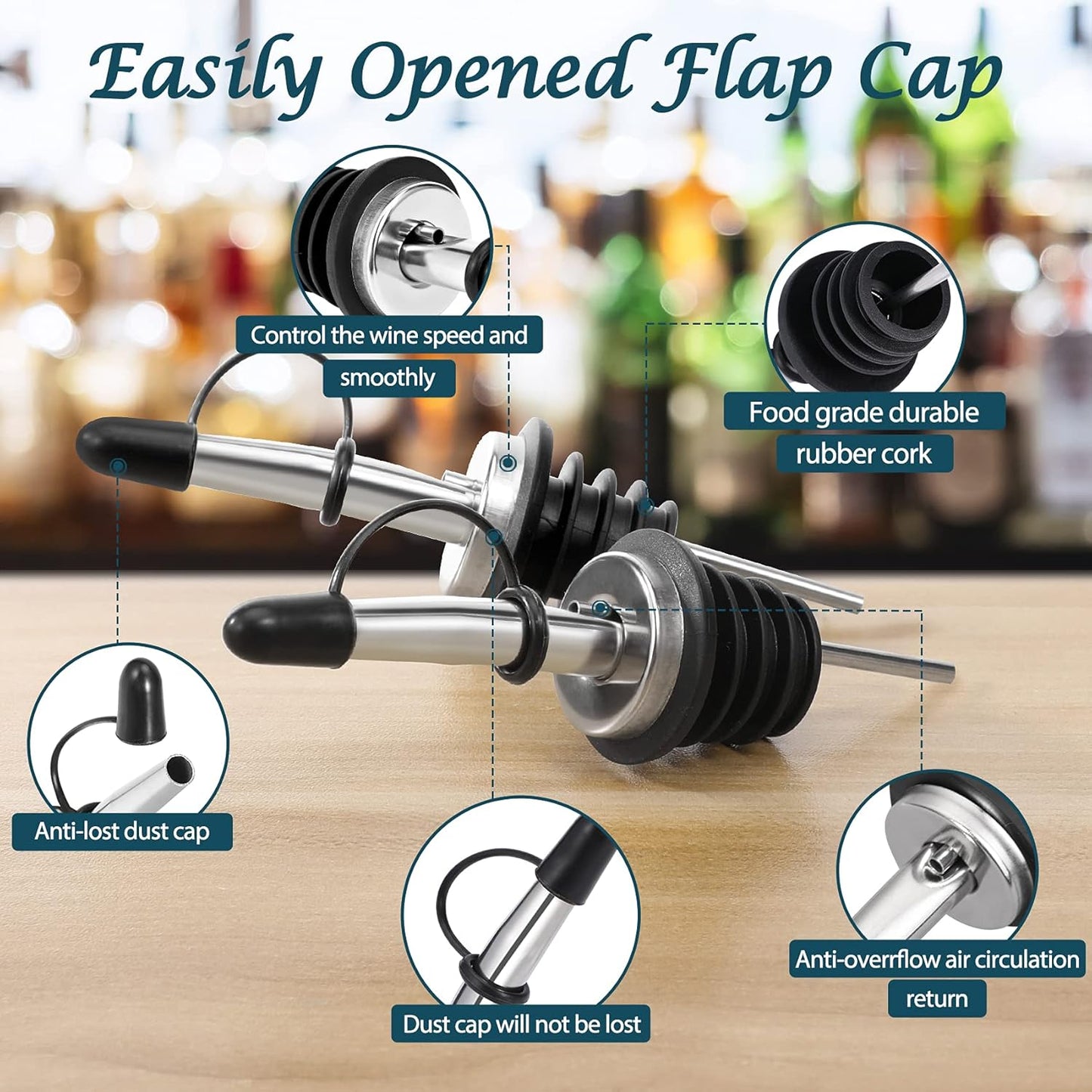 12 Pack Liquor Pour Spout, Stainless Steel Liquor Bottle Pourers with Rubber Dust Caps for Alcohol, Olive Oil, Liquor Pourers with Dust Caps, Speed Pourers, Bar Bartender Accessories
