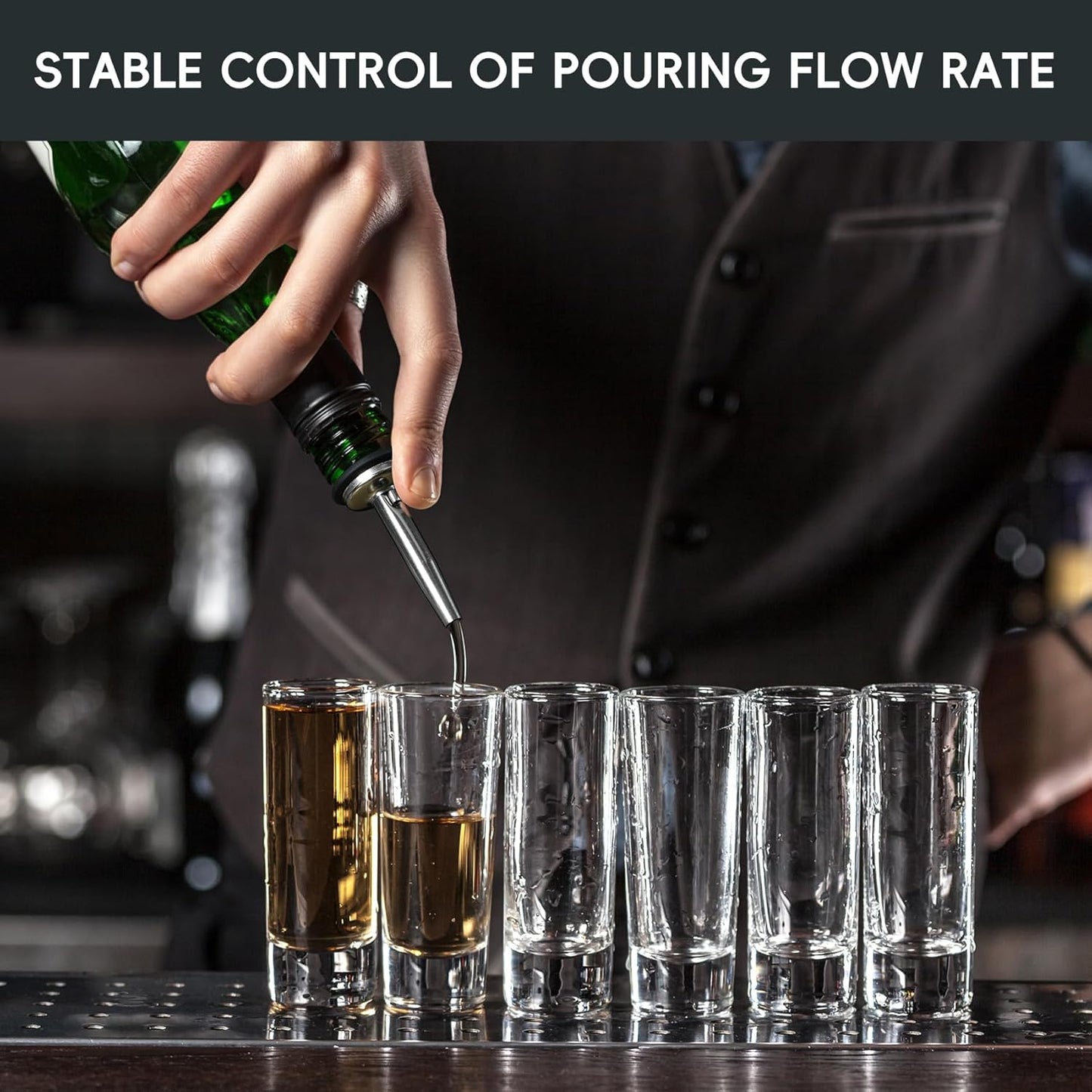 12 Pack Classic Bottle Pourers, Stainless Steel Liquor Pour Spouts Tapered Spout - Liquor Pourers with Rubber Dust Caps for Alcohol, Olive Oil,Bar Bartender Accessories