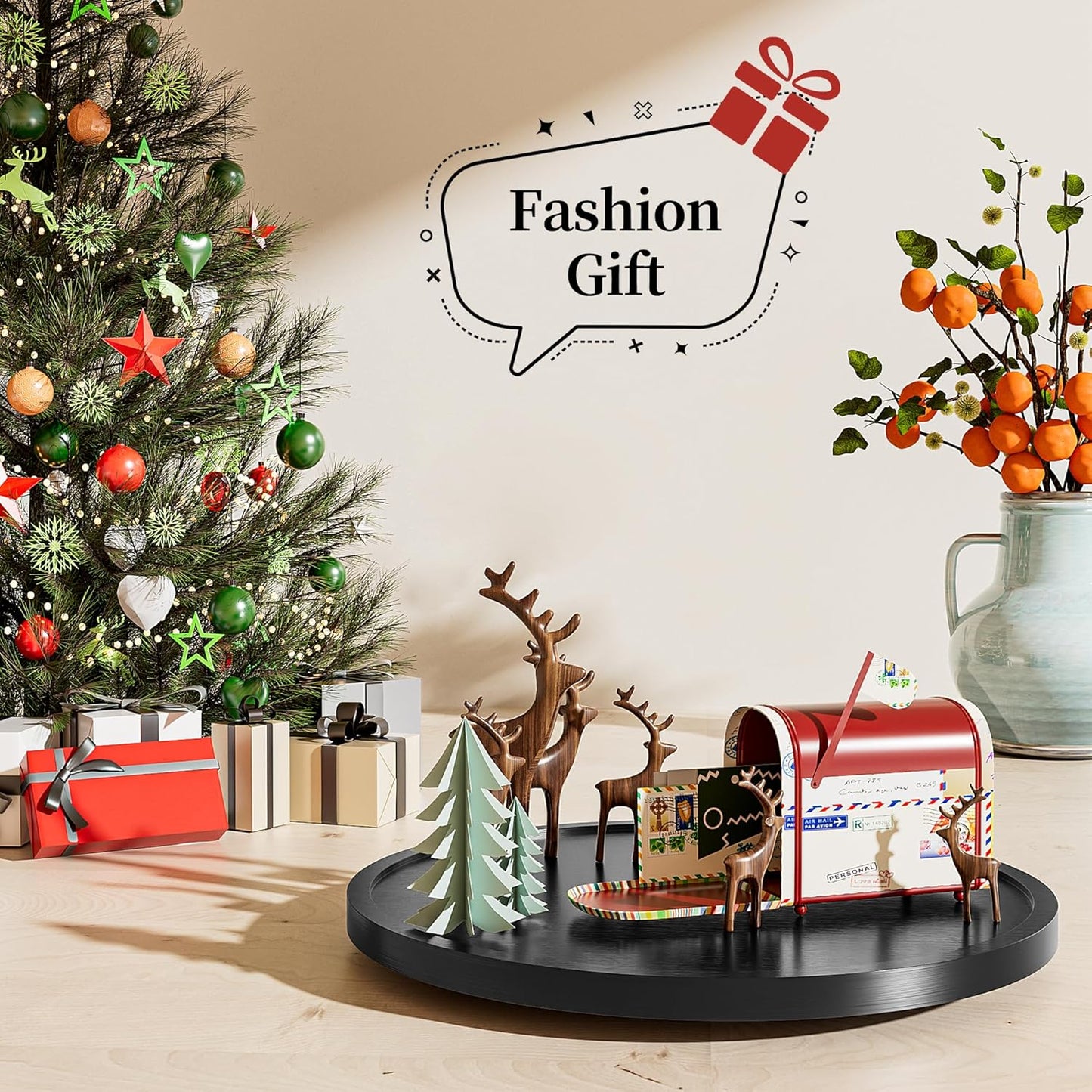 9'' Wood Lazy Susan Organizer Turntable for Cabinet, Lazy Susan for Table Top, Pantry, Kitchen, Bathroom, Countertop, Rotating Spice Organizer, Vanity Decor Tray, Pine Wood, Black