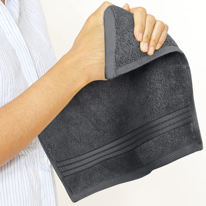 12 Pack Premium Wash Cloths Set, 12 by 12 Inches, 100% Cotton Ring Spun, Highly Absorbent and Soft Feel Washcloths for Bathroom, Spa, Gym, and Face, Grey