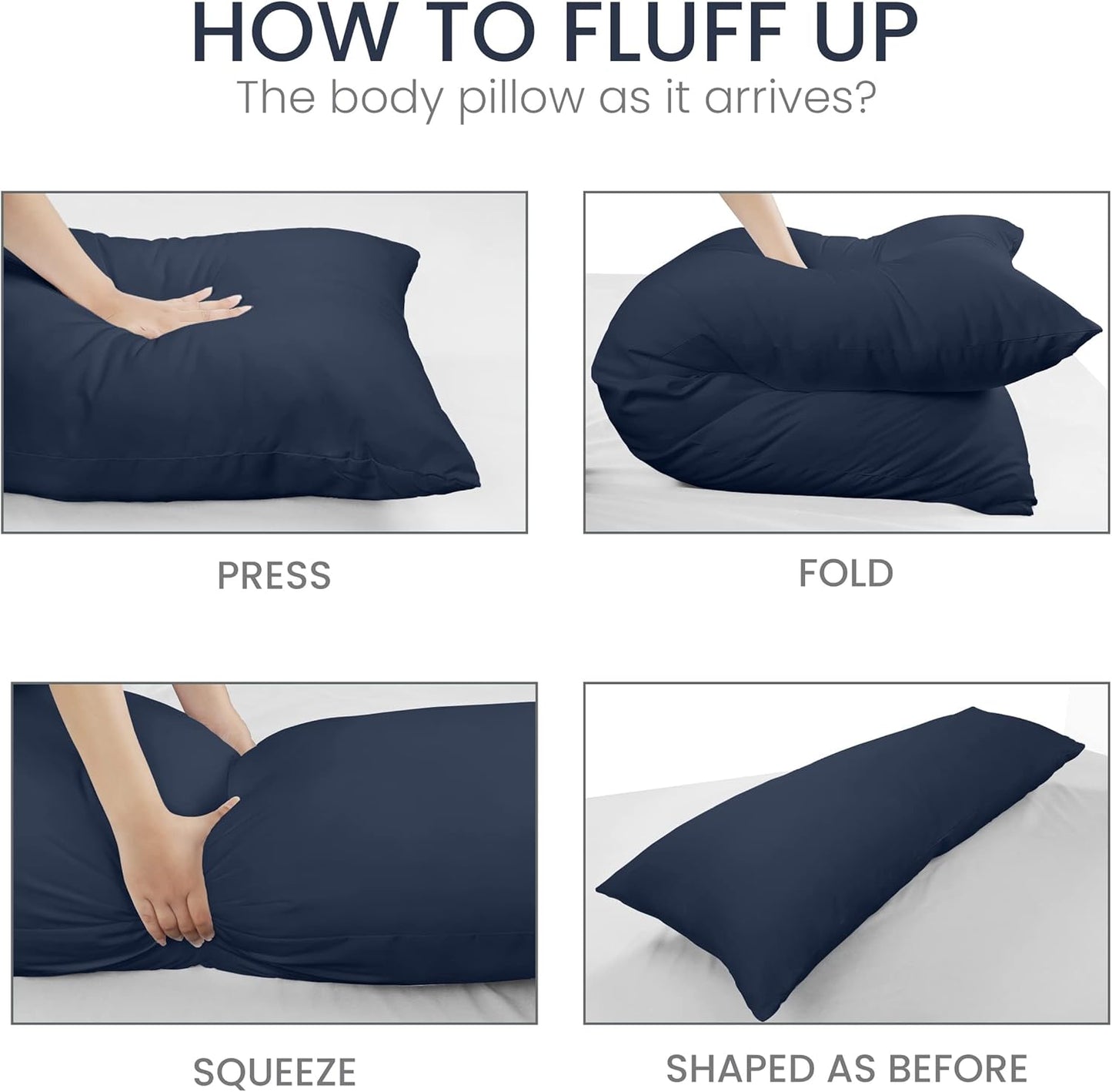 Full Body Pillow for Adults (Navy, 20 X 54 Inch), Long Pillow Insert for Sleeping, Ideal for Side Sleepers