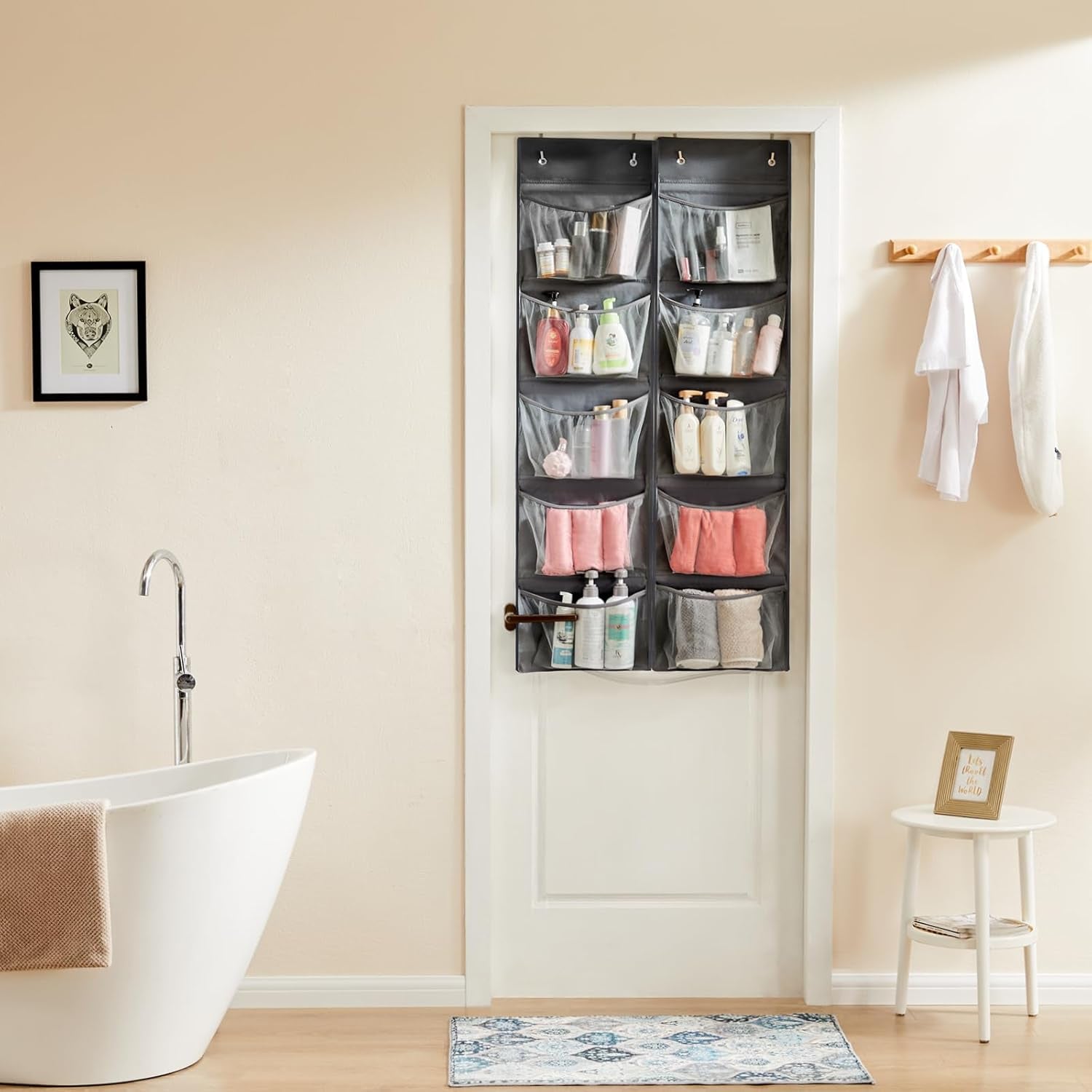 over the Door Organizer, 5-Shelf Door Hanging Organizer with Metal Hooks, Grey