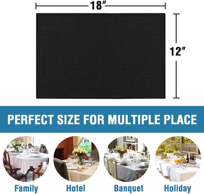 Linen Placemats Set of 4 Premium Solid Table Placemats for Dining Table Spill-Proof Waterproof Table Mats Heat-Resistant Kitchen Table Mats Washable, 12X18 Inches, Black