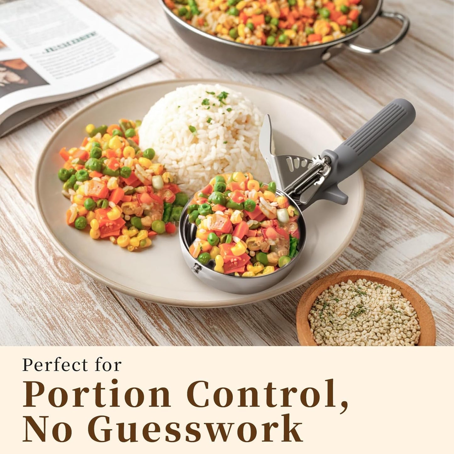 4 OZ Scoop, Ice Cream Scoop with Trigger, #8 Disher, Muffin Scoop, Large Cookie Scoops for Baking, Grey Handle, with Trigger for Portion Control