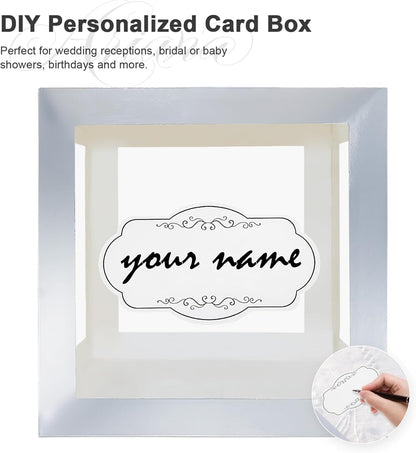 Wedding Card Box for Reception, Transparent with Silver Border Money Box for Wedding, Baby Showers, Wishing Well Party, Birthdays, Retirements, Open Houses, Anniversaries(Clear Silver)