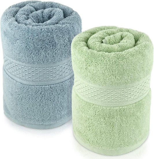 100% Cotton Bath Towels 2 Pack Shower Towels with 2 Colors Ultra Soft for Daily Use 500 GSM Medium Weight 55 by 27 1/2 Inches Large Bathroom Towel Set (Light-Gray & Light-Green)
