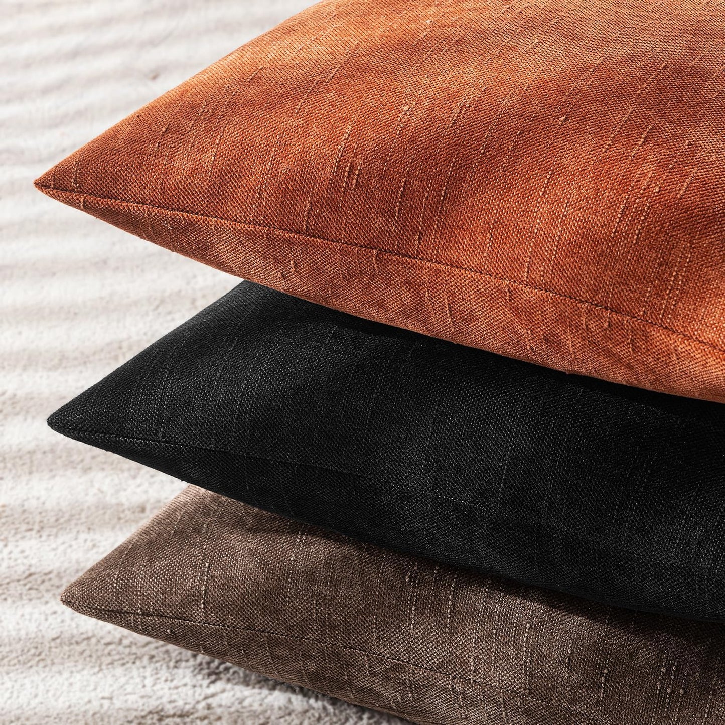 Pack of 2 Fall Decorative Throw Pillow Covers Soft Chenille Throw Pillows Solid Textured Cushion Covers Home Decor for Couch Sofa Bedroom Living Room 18X18 Inch, Burnt Orange