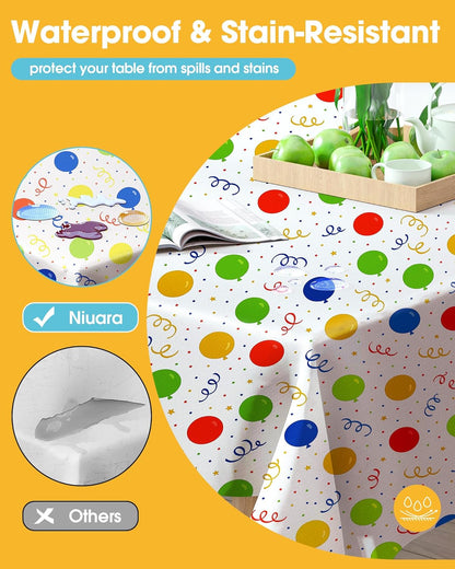 Birthday Balloon Plastic Table Cloth Rectangle Table 4 Pack, 54''×108'' Tablecloth for 6Ft Tables, Table Cloth for Disposable Use, Table Cover for Holiday Party, Gathering