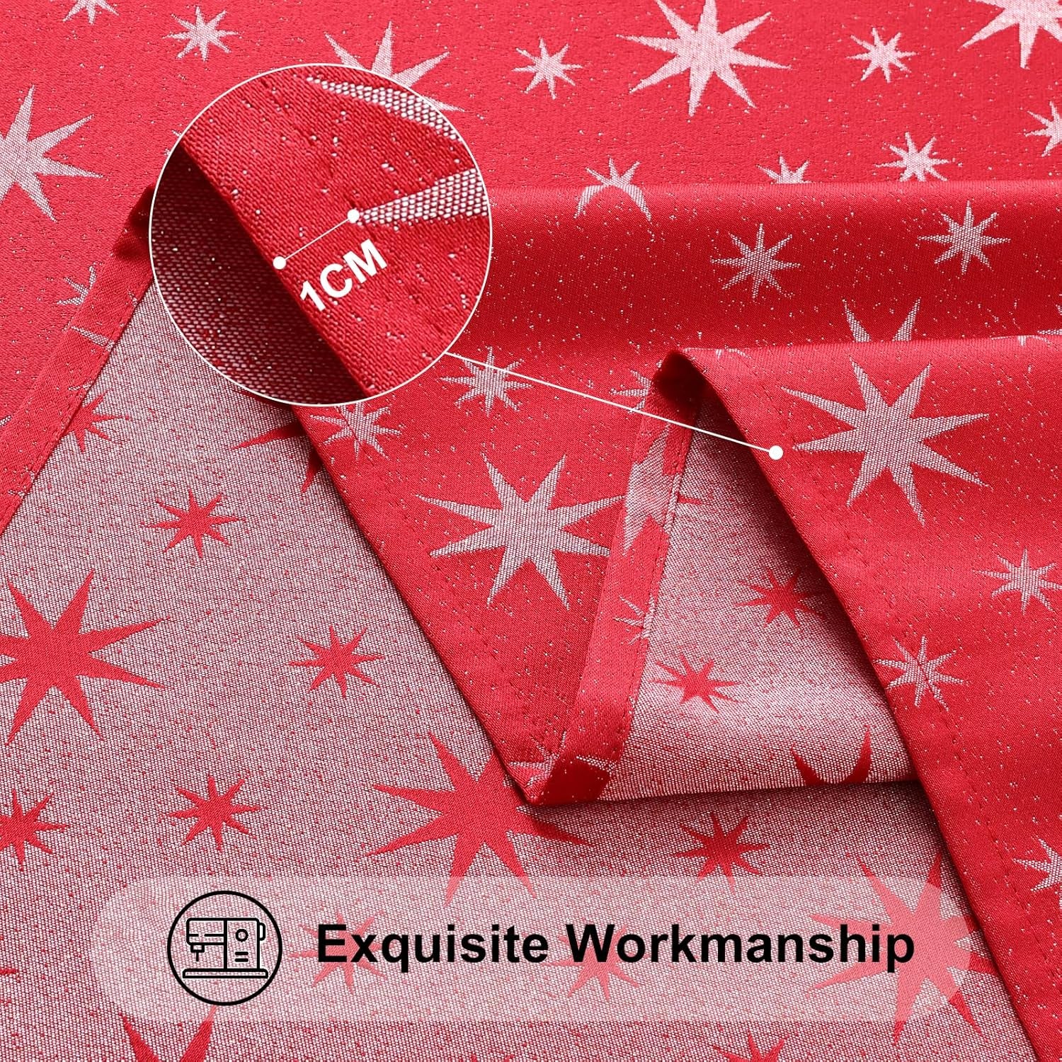 Rectangle Christmas Red Tablecloth, 60X84 Inch Waterproof Damask Table Cloth, Star Patterns Fabric Table Covers for Christmas Dinner, and New Year Celebration, Red