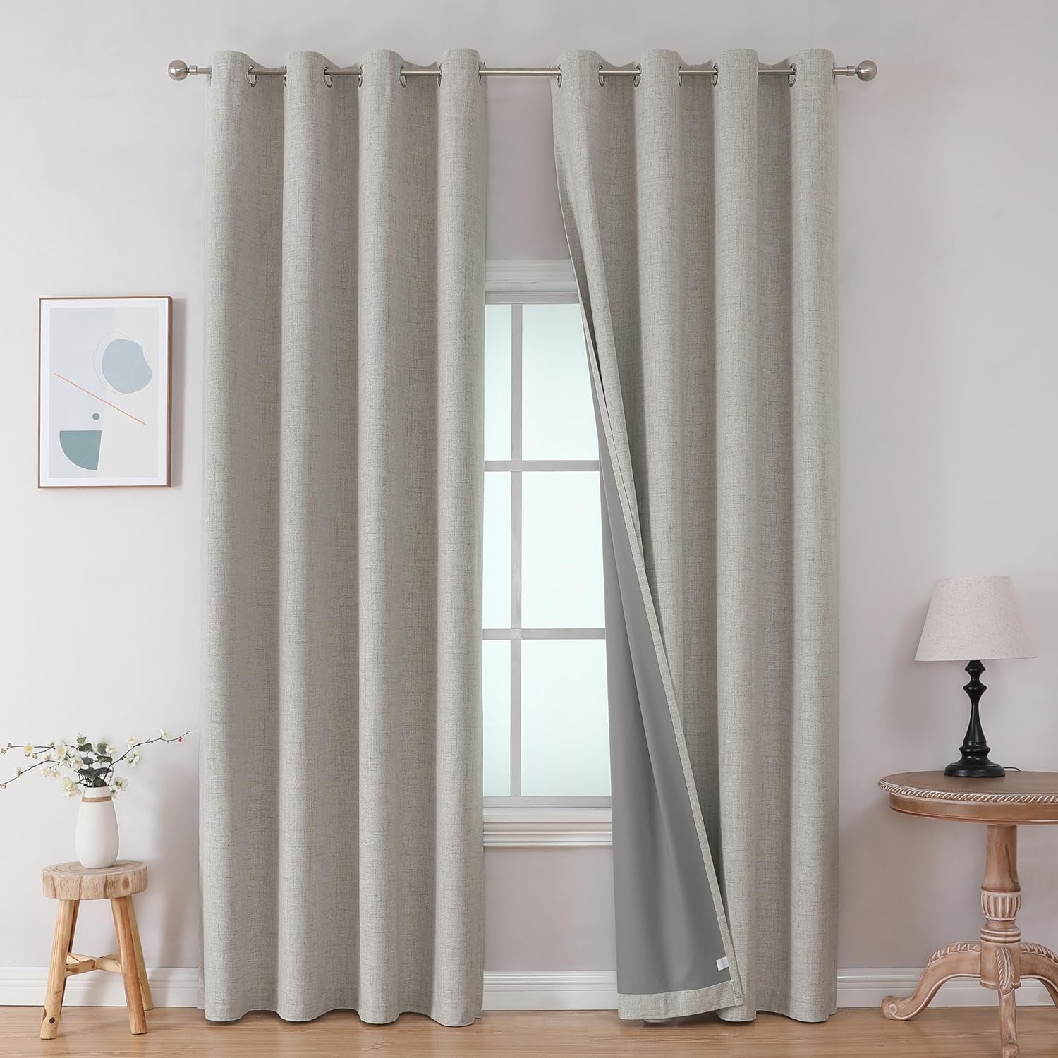 63-Inch Blackout Curtains Set of 2 Panels, Room Darkening Grommet Drapes, Textured Thermal Greyish White Curtains for Living Room and Bedroom (42x63 Inch)