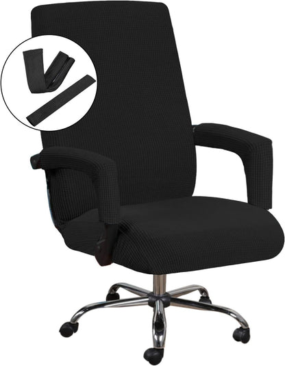 Home Office Chair Covers Stretchable Computer Desk Chair Covers Mid - High Back Universal Executive Boss Gaming Seat Cover Removable Machine Washable，Non Slip Thick Jacquard, Black- Large