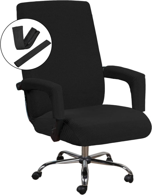 Home Office Chair Covers Stretchable Computer Desk Chair Covers Mid - High Back Universal Executive Boss Gaming Seat Cover Removable Machine Washable，Non Slip Thick Jacquard, Black- Large