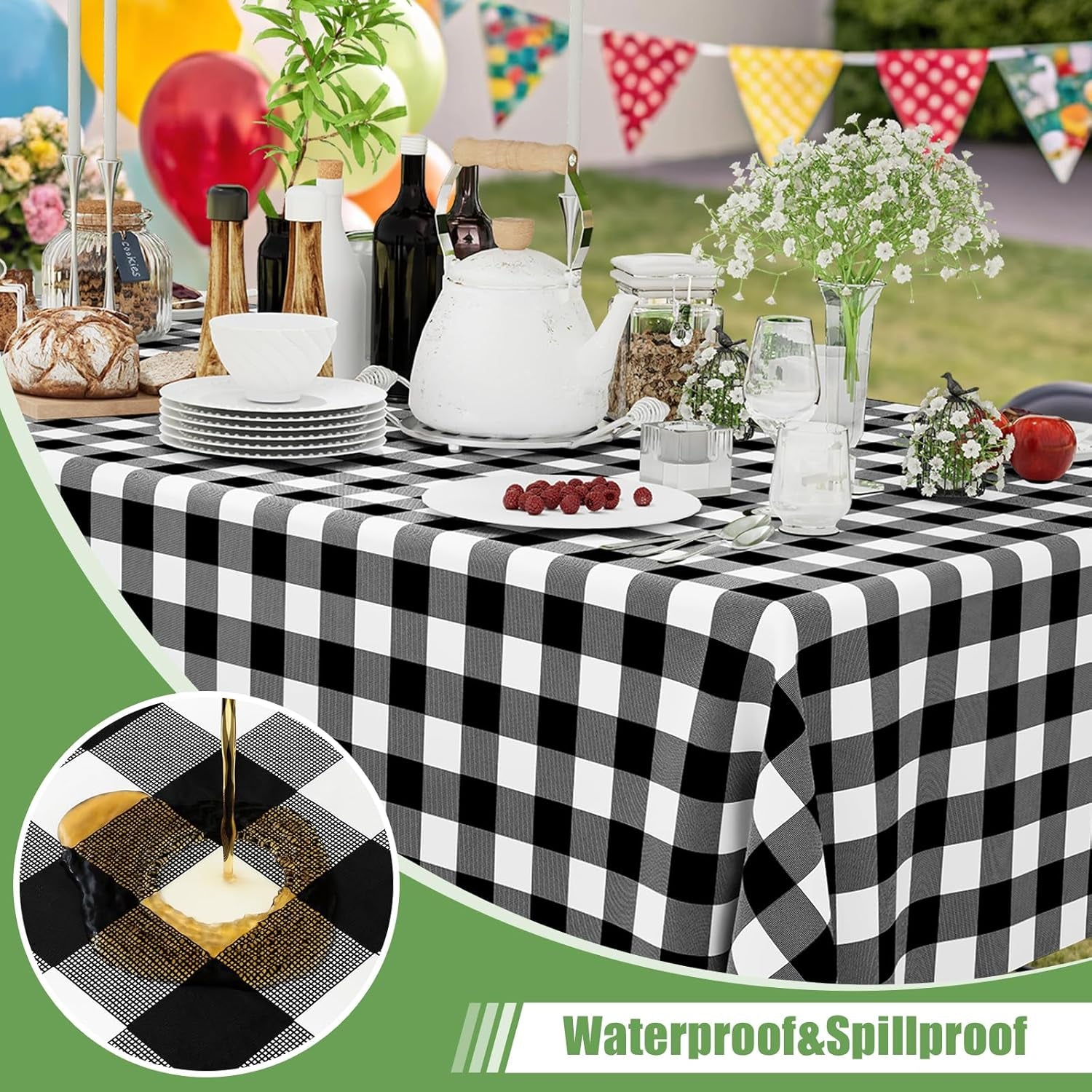 54 Inch X 100 Feet Disposable Table Cover Roll, Black & White Plastic Table Cloth in Cut-To-Size Box with Slide Cutter, Waterproof Rectangle Tablecloths for Weddings, Banquets, Outdoor