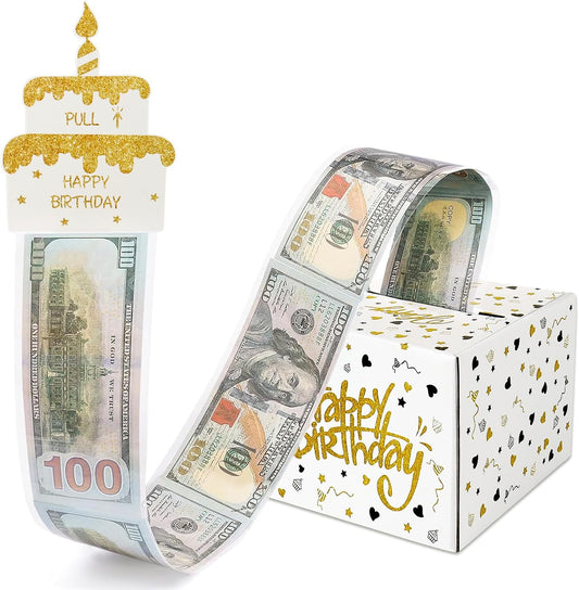 Money Box for Cash Gift- Birthday Money Pull Box - Fun Money Gift Ideas, Perfect Cash Birthday Gifts for Kids, Her, Wife, Mom, Girls, Daughter, Women, and Men - White