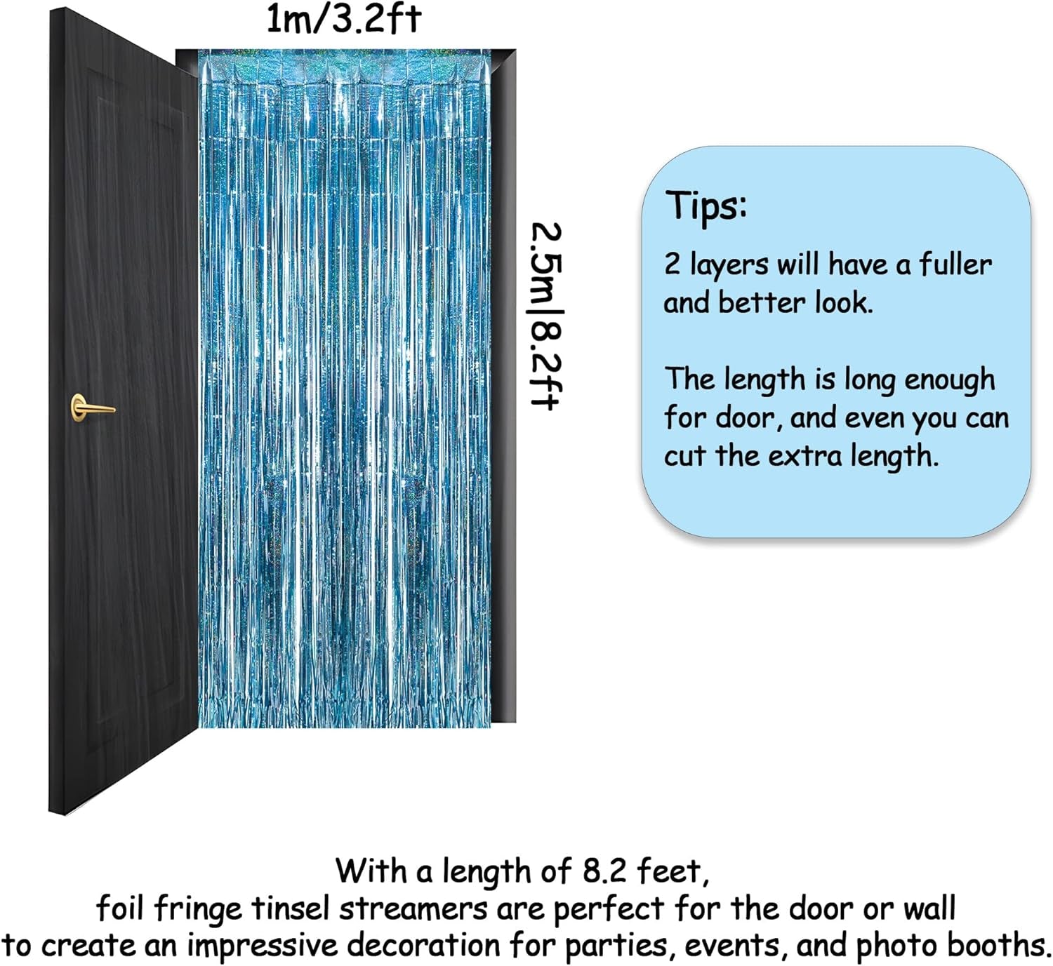 Blue Tinsel Curtain Party Backdrop and Holographic Banner for Frozen Decorations