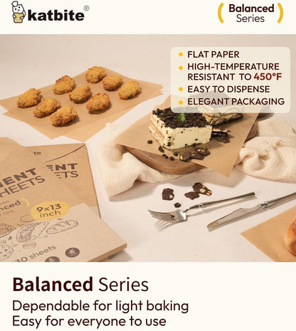 130 Pcs Unbleached Parchment Paper Sheets, 9x13 Inches, Non-Stick Pre-Cut Baking Paper for Baking, Cooking, and Air Frying [Balanced Series]