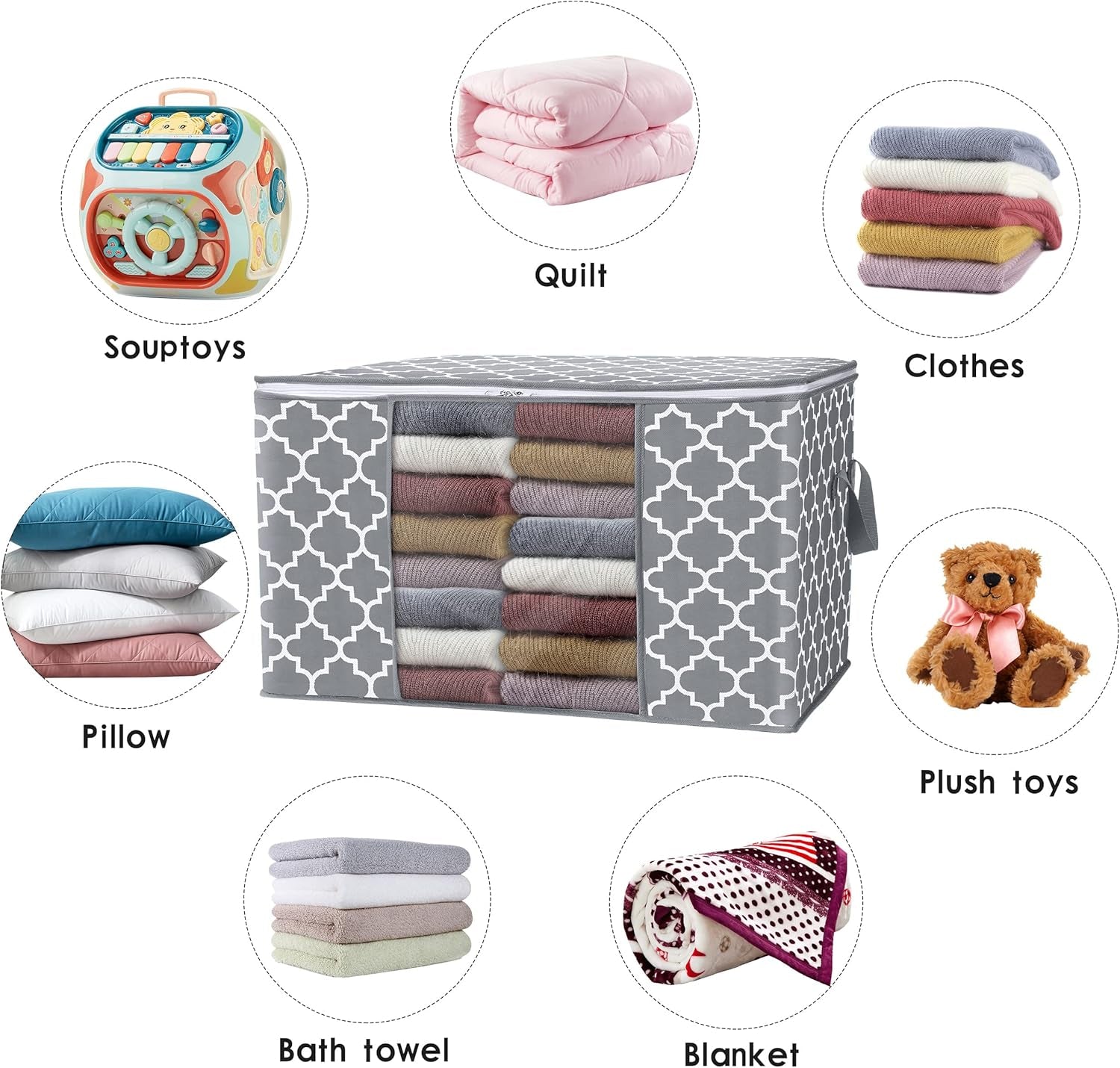 Storage Bags 100L 2-Pack Large Blanket Clothes Organization and Storage Containers for Bedding, Comforters, Foldable Organizer with Reinforced Handle, Clear Window, Sturdy Zippers, Light Grey
