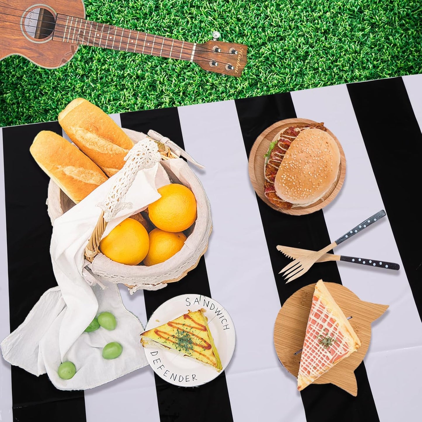3 Packs Black and White Horizontal Striped Table Cloth 54 X 108 Inch Classic Black Stripe Tablecloths Disposable Plastic Stripe Table Covers Waterproof Picnic Tablecover for Halloween Party