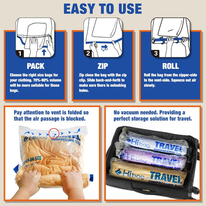 6 Compression Bags for Travel Essentials, Vacuum Packing Space Saver Bags for Cruise Accessories (6-Travel)