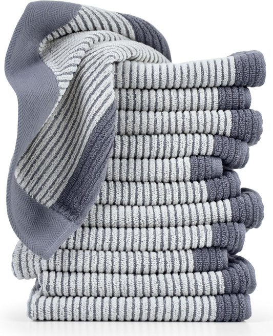 Wash Cloths for Showering, 12 Washcloths with Stylish Jacquard Weaved Design, Cotton Washcloth Set, 13 X 13 Inches, Gray