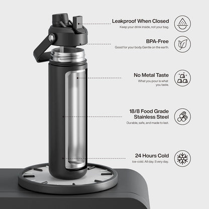 Insulated Water Bottle with Straw Stainless Steel Water Bottle, Leak-Proof, Bpa-Free, Double Wall Vacuum Keeps Cold for 24 Hours for Sports, Travel, School (26 Oz, Black Night)