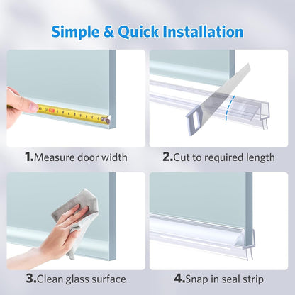 Shower Door Bottom Seal, 3Pack Shower Door Sweep Strip, Frameless Glass Doors Seal Strip for 3/8'' (10Mm) Thick Doors, Showers Water Guard & Barrier - Stop Water Leakage, 39.3'' X 0.39''