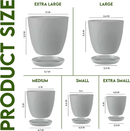 - Plant Pots Indoor with Drainage - 7/6.6/6/5.3/4.8 Inches Flower Pots for Indoor Planter - 5 Pack Plastic Planters - Ideal for Stocking Stuffers or Home Christmas Decorations - Gray