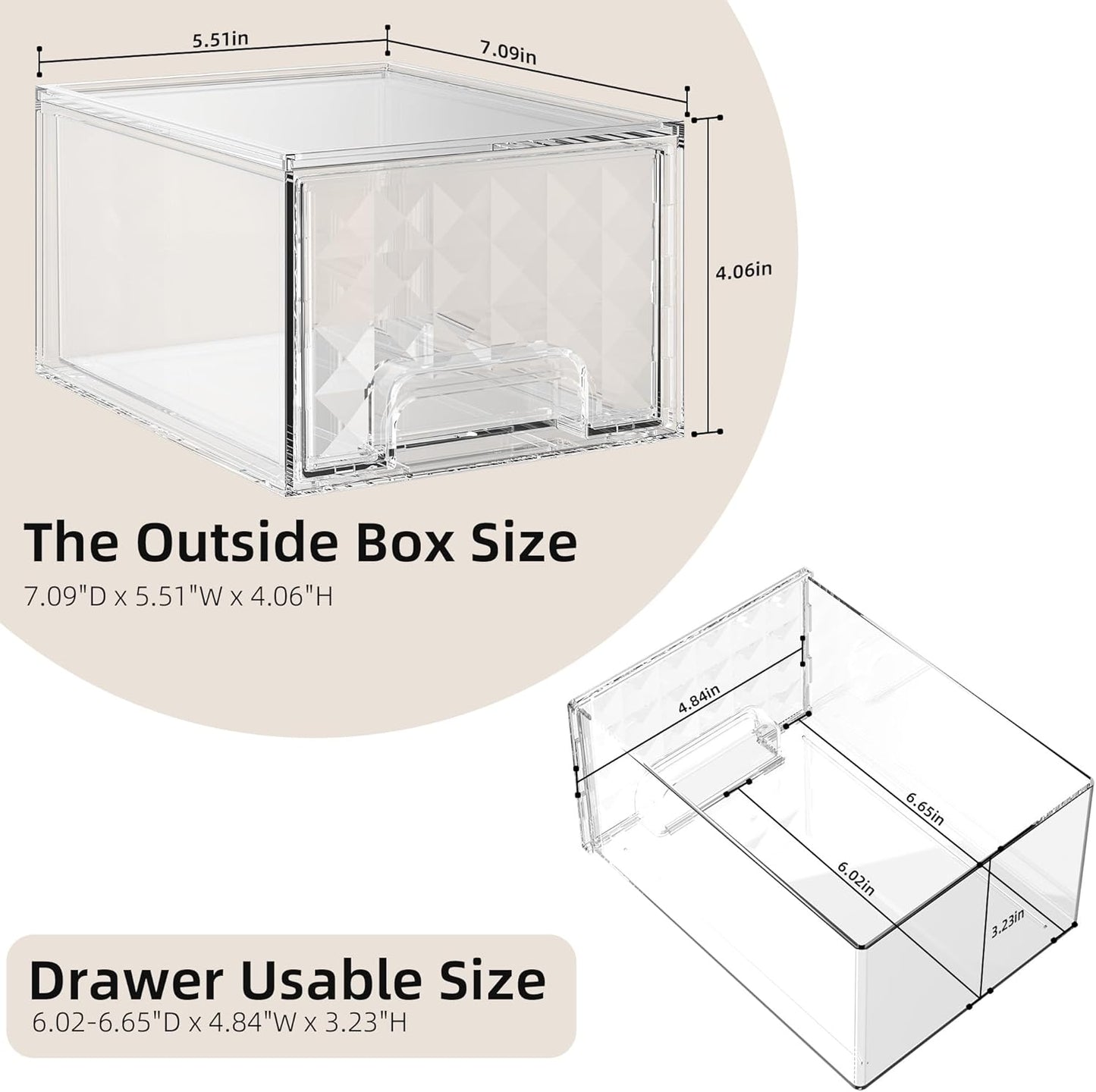 2 Pack Stackable Storage Drawers, Makeup Skincare Holder Vanity Storage Organizer, Plastic Drawers for Vanity Desk, Undersink, Kitchen Cabinet, Pantry, Bottle Organizer Baby and Storage,Clear