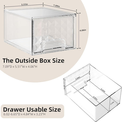 2 Pack Stackable Storage Drawers, Makeup Skincare Holder Vanity Storage Organizer, Plastic Drawers for Vanity Desk, Undersink, Kitchen Cabinet, Pantry, Bottle Organizer Baby and Storage,Clear