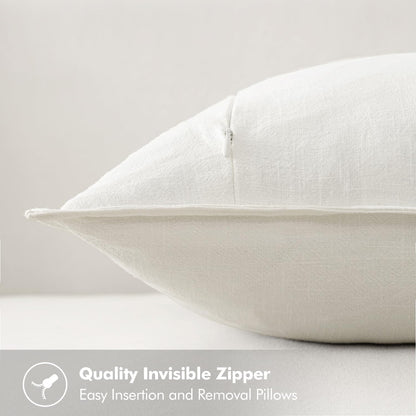 Decorative Linen Pillow Covers 18X18 Inch Cream White ​Boho Farmhouse​ ​Neutral Couch Throw Pillows Christmas for Bed Pack of 2 Accent Modern Pillowcase Sofa Livingroom Home Decor