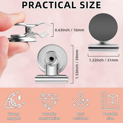 12Pack Fridge Magnets Magnetic Clips Heavy Duty for Fridge, Whiteboard Magnets Clips for Refrigerator, Detailed List Display Paper Fasteners on Home& Office& Teaching (Silver)