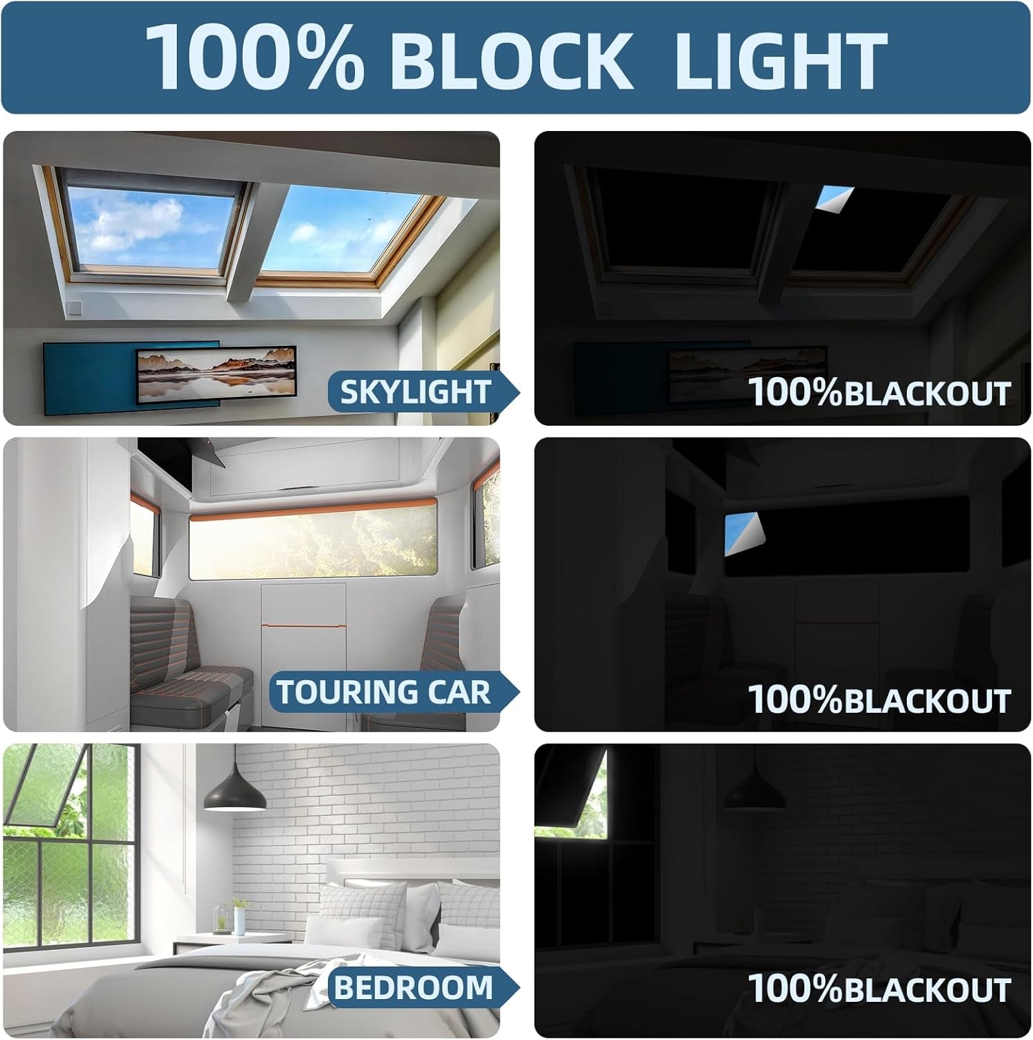 Portable Blackout Shades Curtains 100% Black Out 79 X 57 Inch Shades for Windows Room Darkening Shades Blinds Sun Blocking Shades for Windows Bedroom Dorm Room