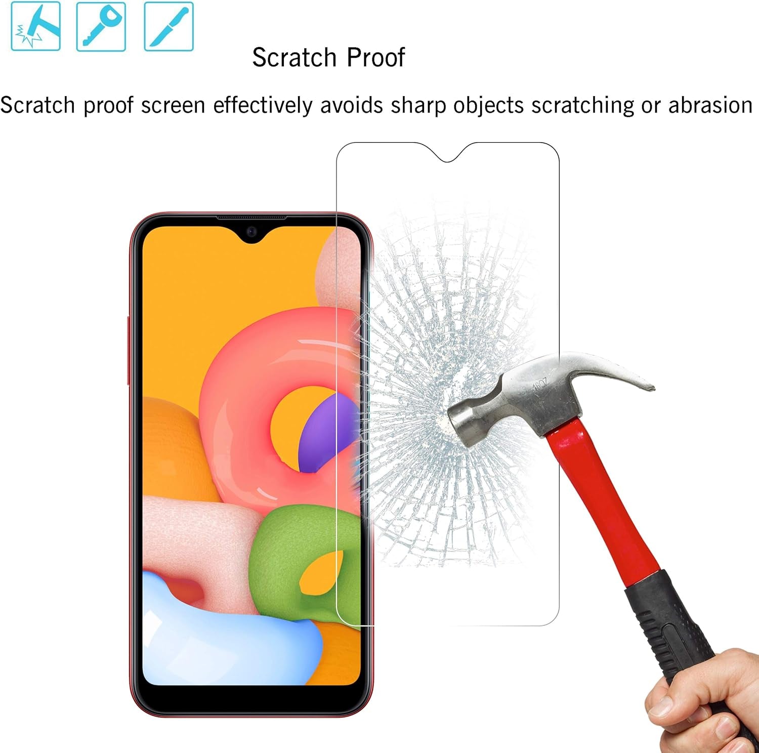 Screen Protector for Galaxy A01 [5.7 Inch] 3 Pack Tempered Glass Ultra Clear Anti-Scratch Case Friendly