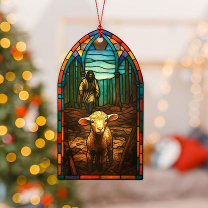Religious Christmas Ornaments, Christian Tree Decor with Jesus & Lamb Suncatcher Effect, Jesus Ornaments, Christian Ornament, Baptism Gift for Women, Inspirational Holiday Hanging Ornament (Gothic)