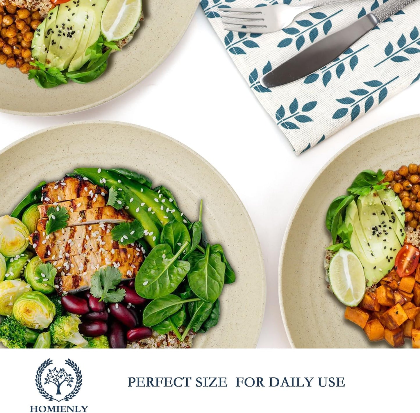 Deep Dinnerware Set of 12 - Eco-Friendly Wheat Straw Plates, Microwave and Dishwasher Safe, Unbreakable for Kids (Beige, 10 Inch)