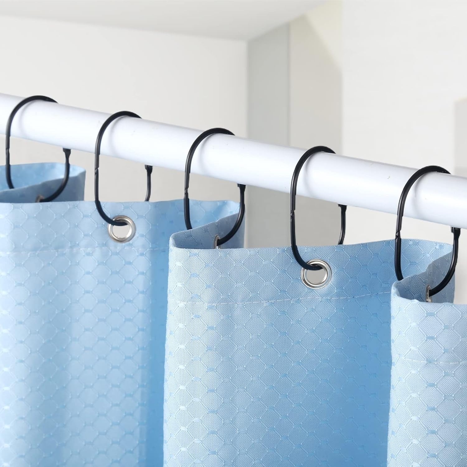 Shower Curtain Rings, 12 Pcs Shower Curtain Hooks, Oval Snap Shower Rings for Curtain, Metal Black Shower Curtain Rings Rust Proof, Glide Smoothly Shower Hooks for Shower Curtain Rod (Black)